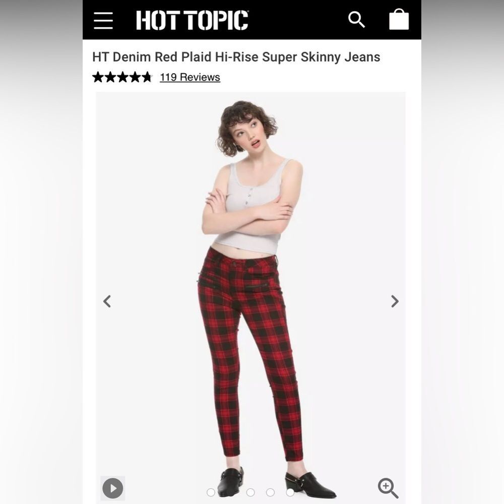 Hot Topic HT Denim Red Plaid Hi-Rise Super Skinny Jeans Size 7